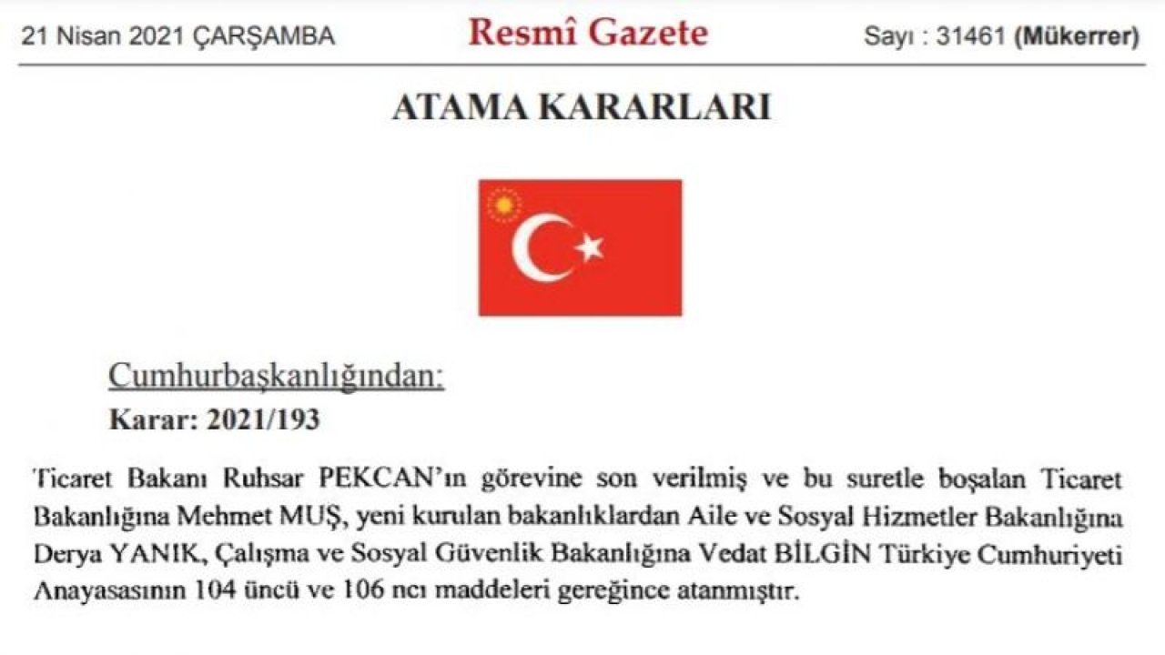 Son dakika! Kabine değişikliği açıklandı!