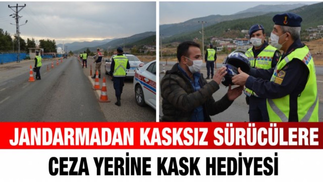 Jandarmadan kasksız sürücülere ceza yerine kask hediyesi