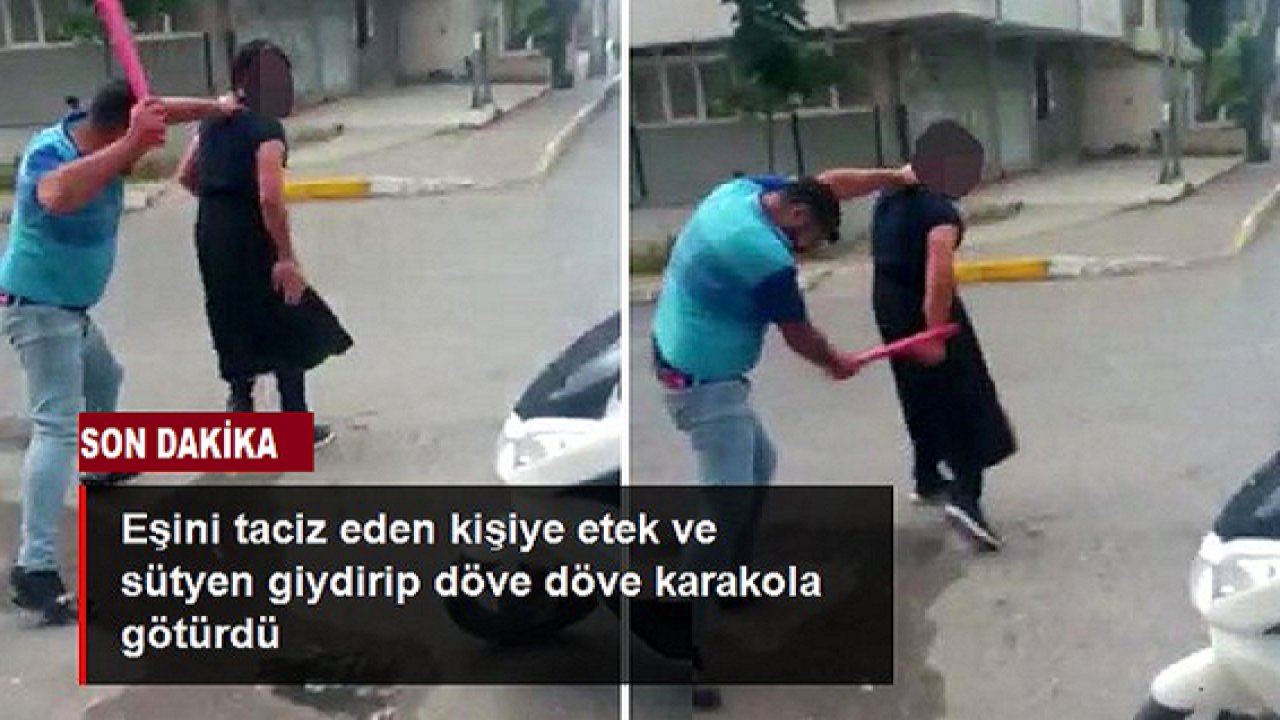 Video Haber...Eşini taciz ettiğini iddia ettiği kişiyi sokakta kadın kıyafetiyle gezdirdi; sopayla dövdü