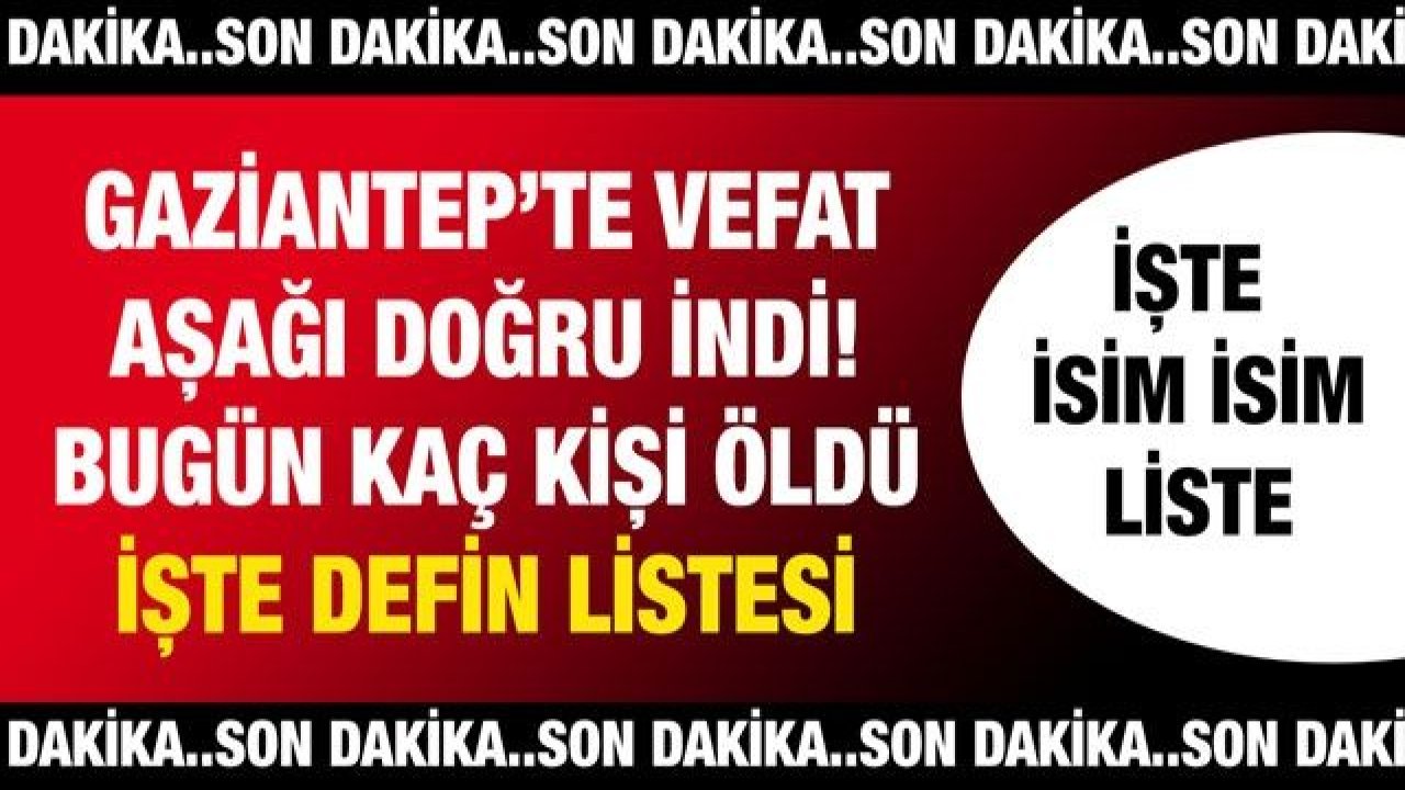 Son dakika.. Gaziantep'te vefat aşağı doğru indi! Bugün kaç kişi öldü? İşte Gaziantep'te günün defin listesi...