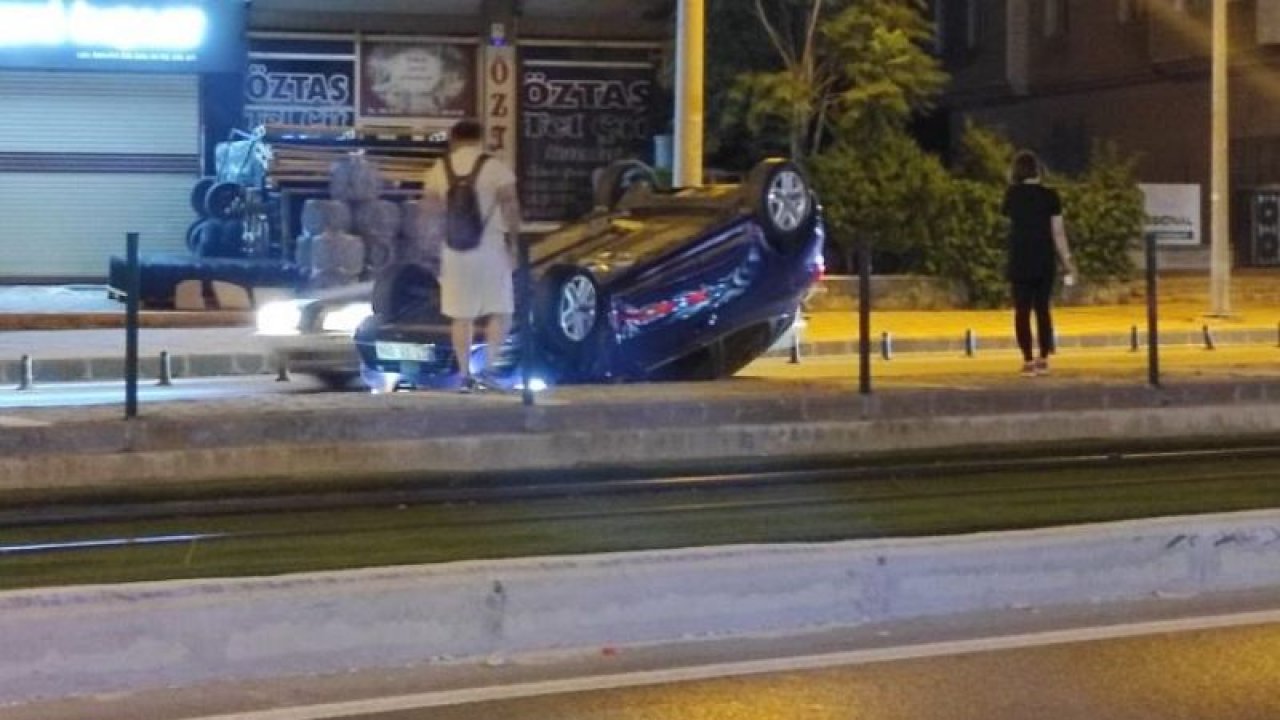 Gaziantep Rasaf yolunda şok kaza! Otomobil takla attı…