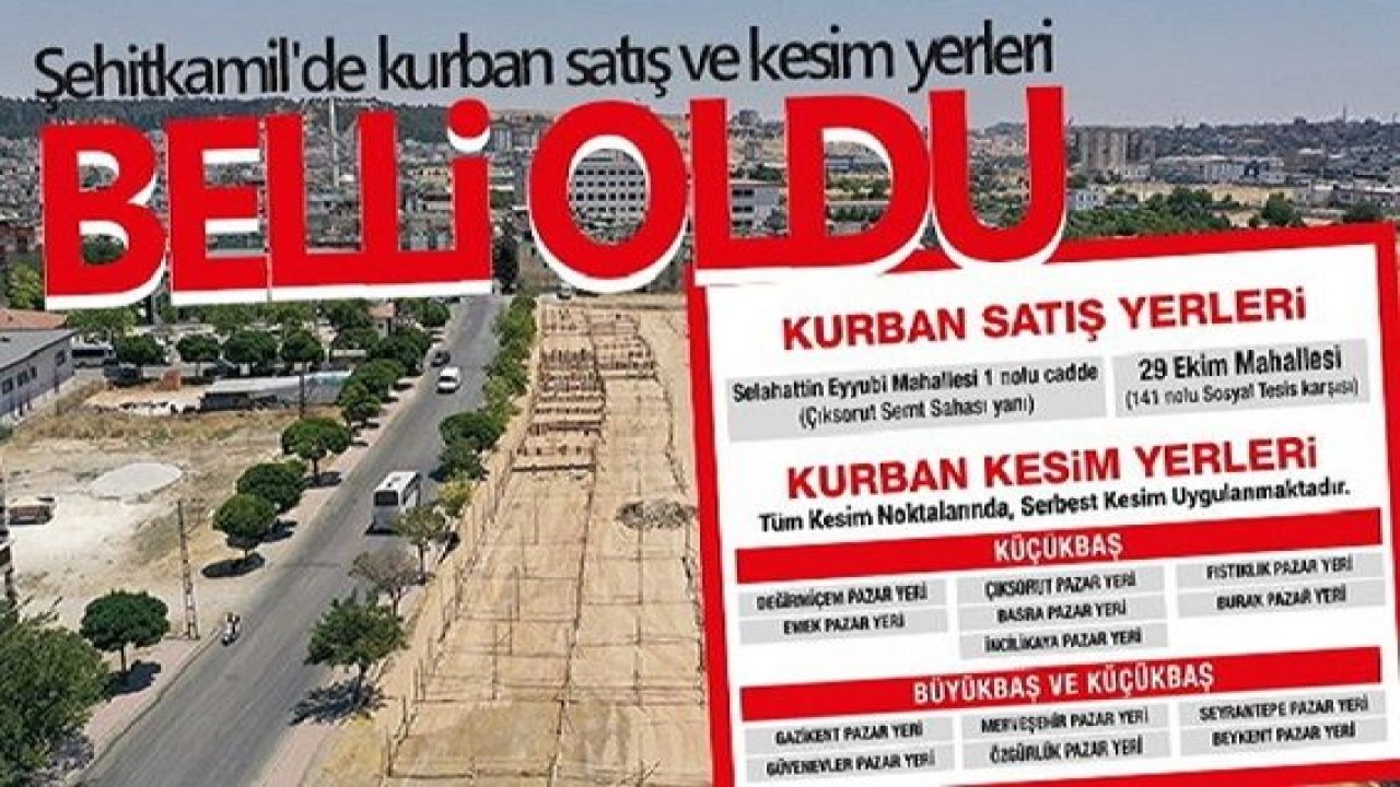 Son Dakika: Şehitkamil'de kurban satış ve kesim yerleri belli oldu