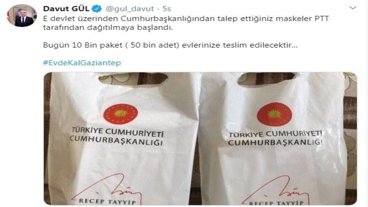 Vali Gül: PTT, üzerinden başvurduğunuz maskeler dağıtılmaya başlanıyor...