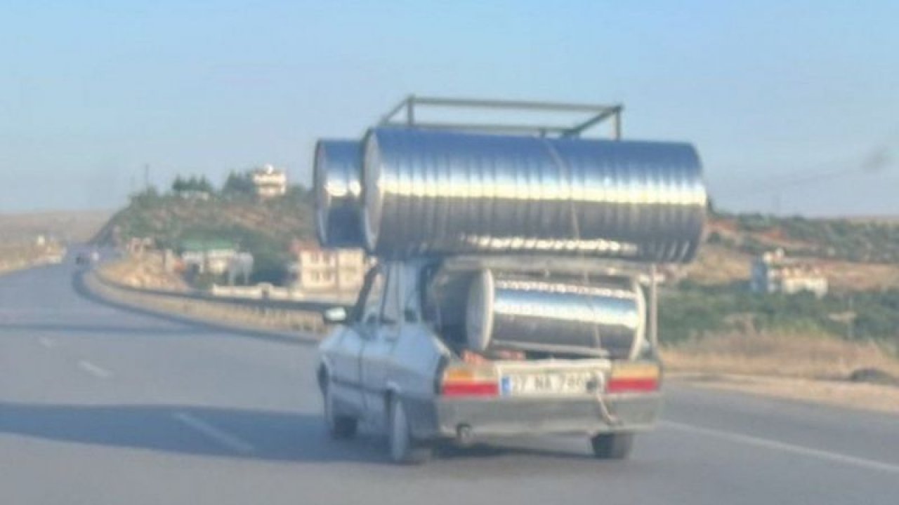 Gaziantep trafiğinde şaşırtan görüntü! Nakliye kamyonu gibi otomobil